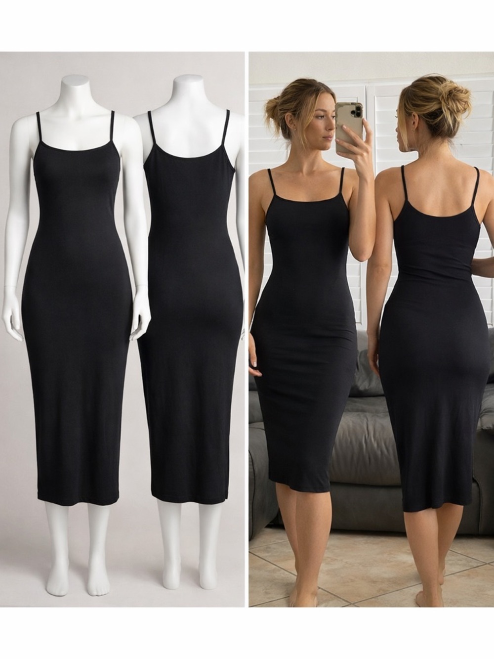 James Perse | Black Midi Tank Dress | Minimalist Bodycon Stretch | Size 1